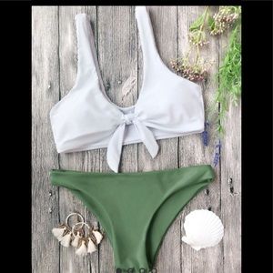 Sage Green and White tie front Bikini